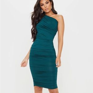 PrettyLittleThing Teal One-Shoulder Dress